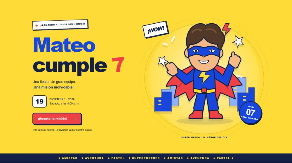 Invitación de superhéroes: Mateo cumple 7